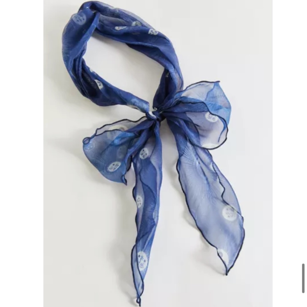 UO Dawn Tie Head Band Scarf Hair Tie Blue Silver Moon